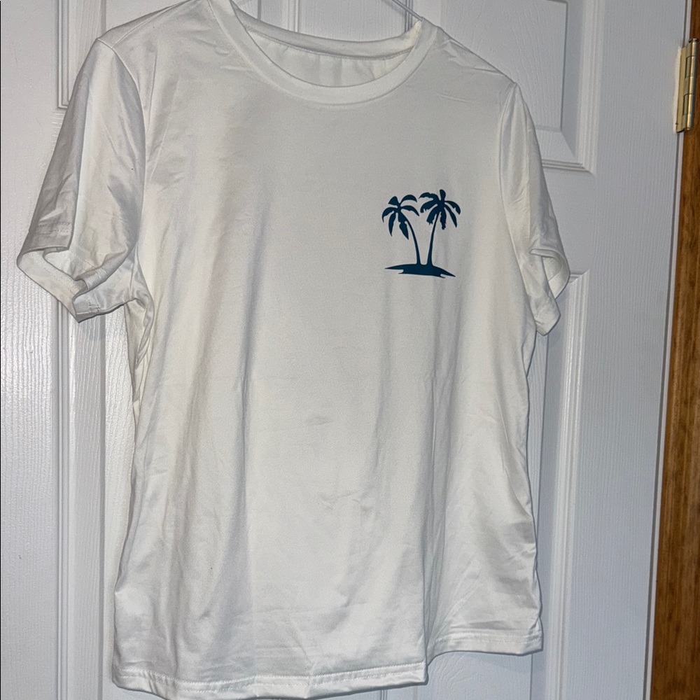 White T-Shirt with Palm Tree Design